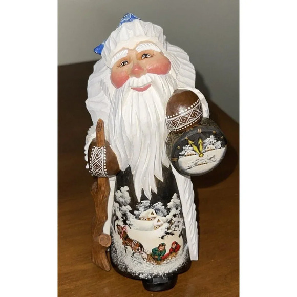 G. DeBREKHT SANTA FIGURINE  WOOD RARE HOLIDAY CARVING Limited Edition Signed 9” - Picture 1 of 14